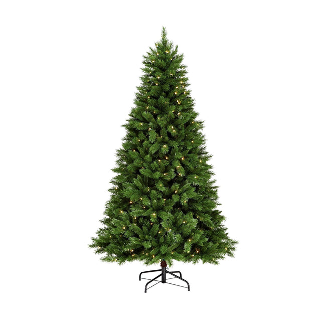 NOMA 7.5 Ft Collins Pine Christmas Tree with 300 Warm White LED Lights. White Background