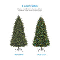 Color Mode Feature Call Out, Top Center of Page. Two Colorado Pine Tree Images in Center one Depicting Warm White Lights, The Other with Multi-Color Lights. White Background