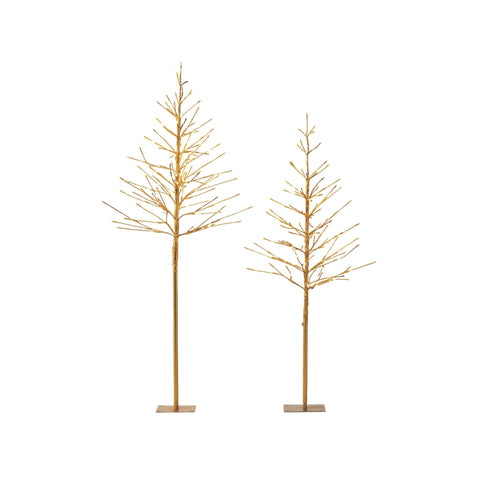 NOMA Pre-Lit Golden Trees with 280 Warm White Mini LED Lights, - 2-Pack. White Background. 