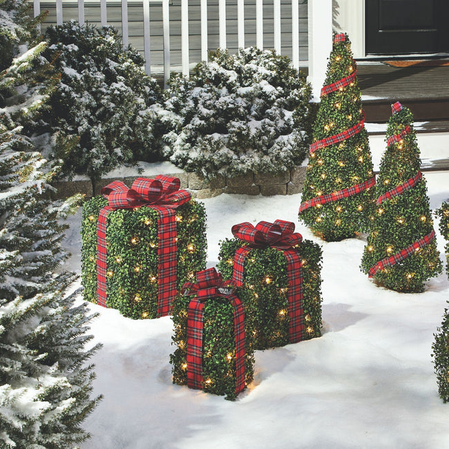 technology-Winter Garden Gift Boxes Pre-Lit Christmas Lawn Décor - 3 Pack