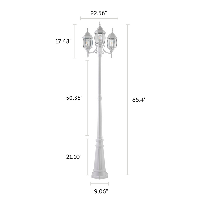 Nobela Outdoor Lamp Post / Street Light Waterproof Three-Head Up Facing  - 7 Ft - White