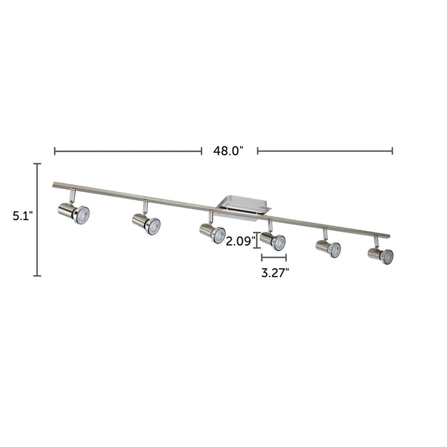 Protino Track Lighting Kit Adjustable Ceiling Fixture - 6-Light - Matte Nickel & Chrome with dimensions of 48" x 5.1" 