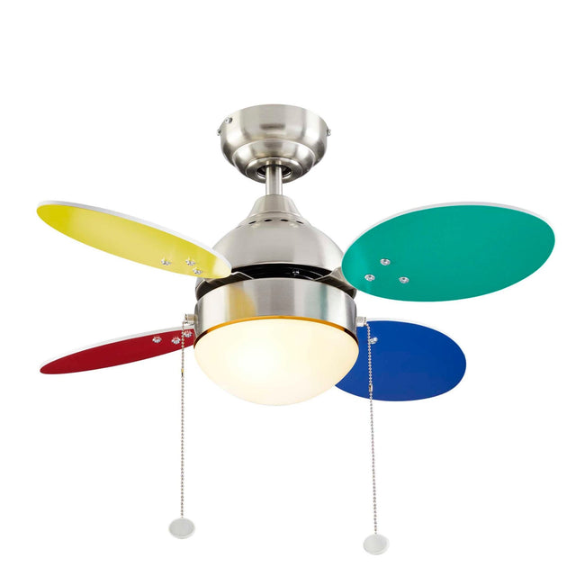 Ollie Ceiling Fan with LED Light - 4 Blades - Multi-color & White Blades on a white background